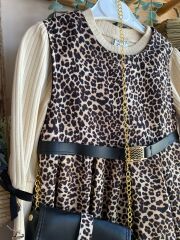 Leopar desenli çantalı takım