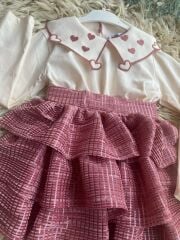 Janti parlak etekli kalp yakalı 2li takım