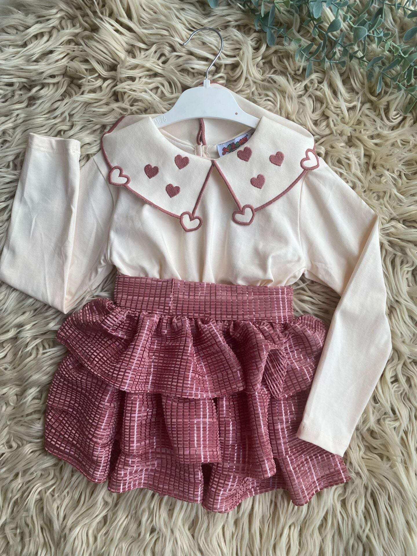 Janti parlak etekli kalp yakalı 2li takım