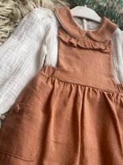 Çilek askılı müslin gömlek elbise