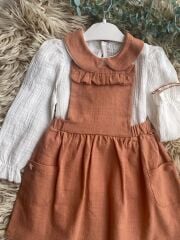 Çilek askılı müslin gömlek elbise