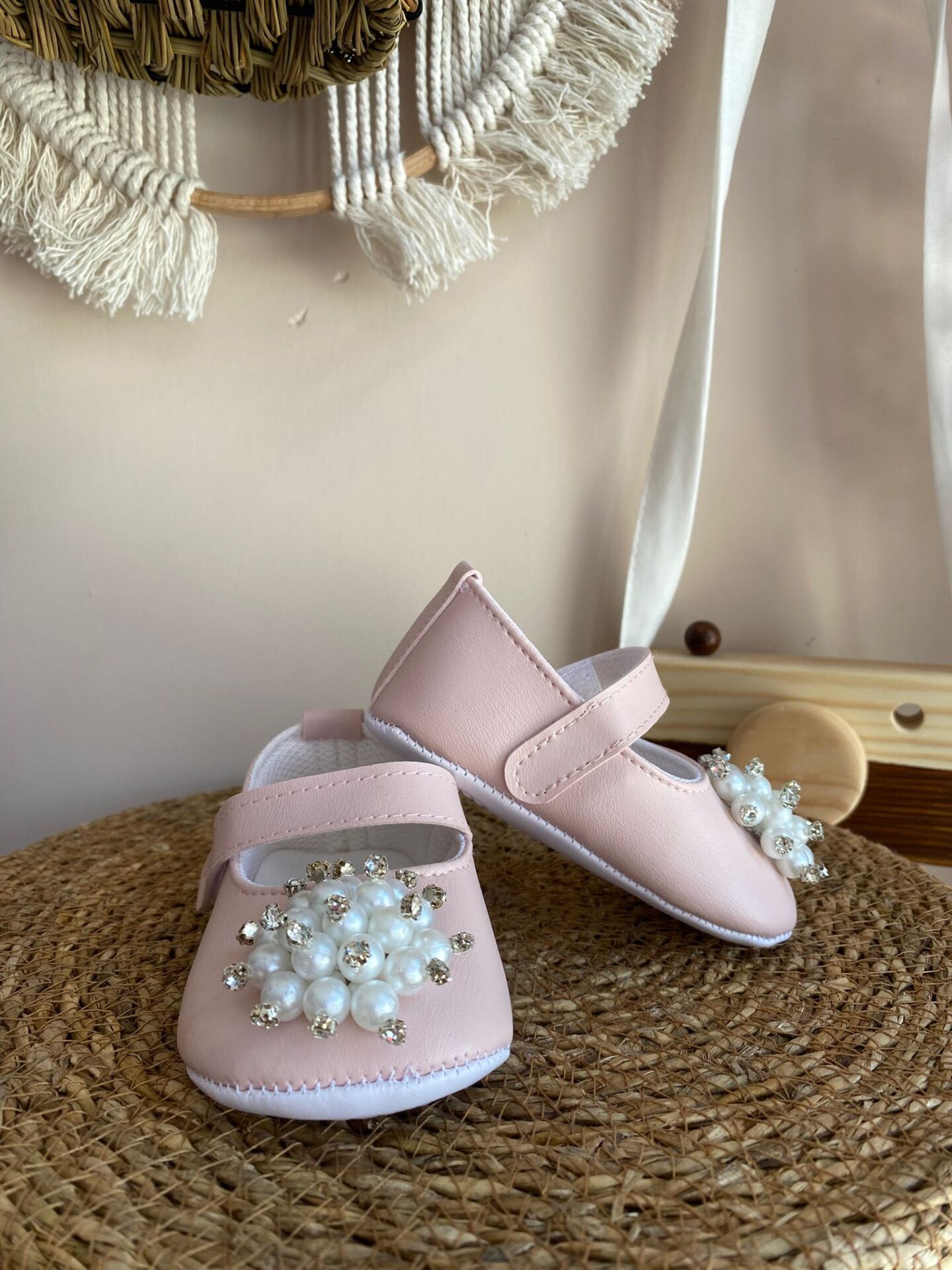 İncili taşlı babet ayakkabı (pembe)