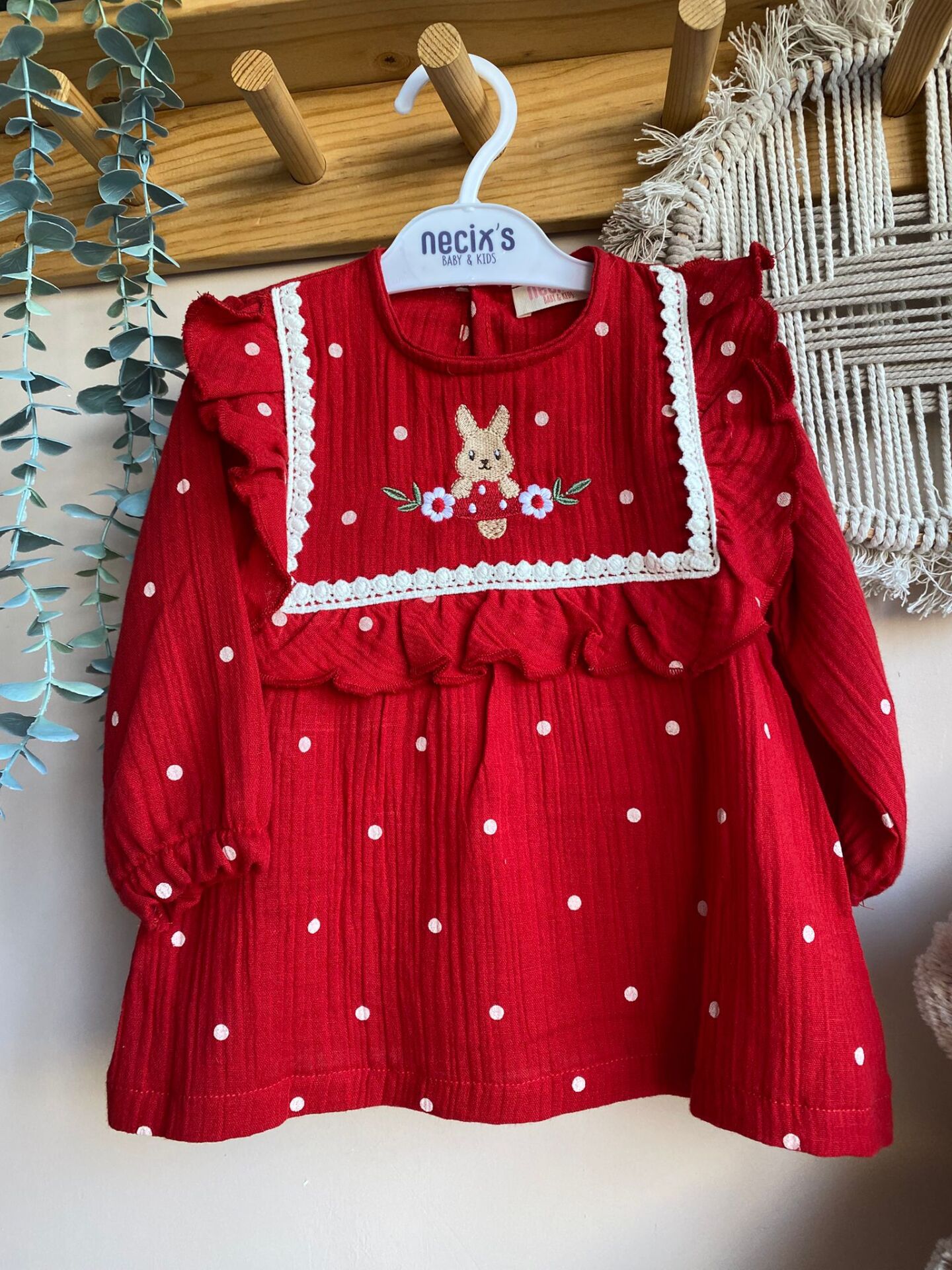 Kırmızı bunny müslin elbise