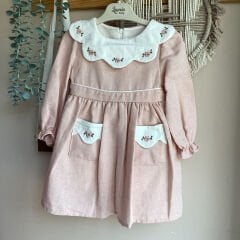 Pudra çiçek yaka elbise