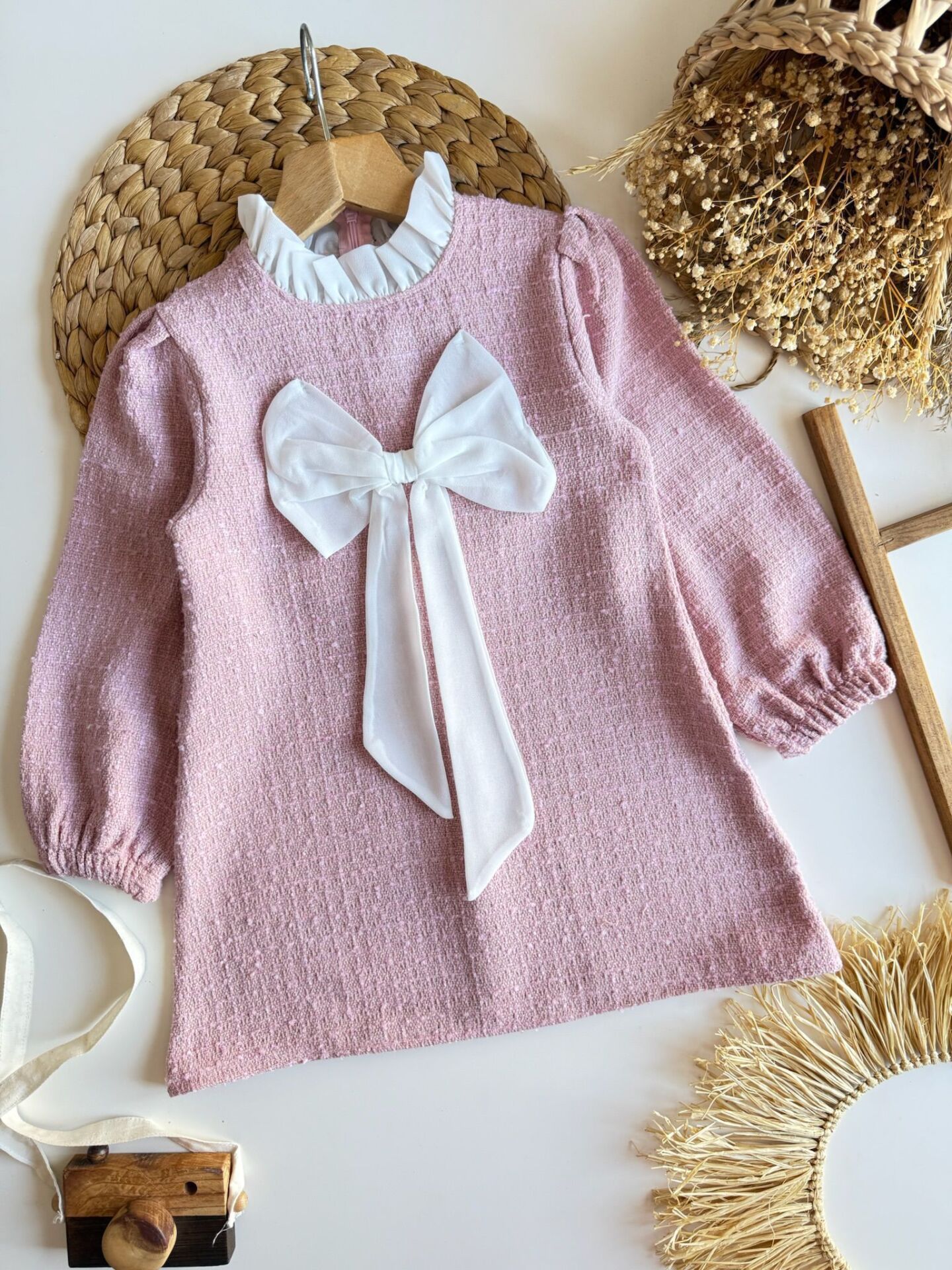 Fiyonklu Uzun Kollu Tuvit Elbise