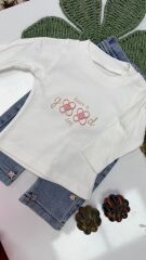 Çiçek Detay Pembe Montlu Takım