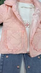 Çiçek Detay Pembe Montlu Takım